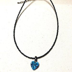 BLUE Crystal Heart with Beaded Chain Necklace